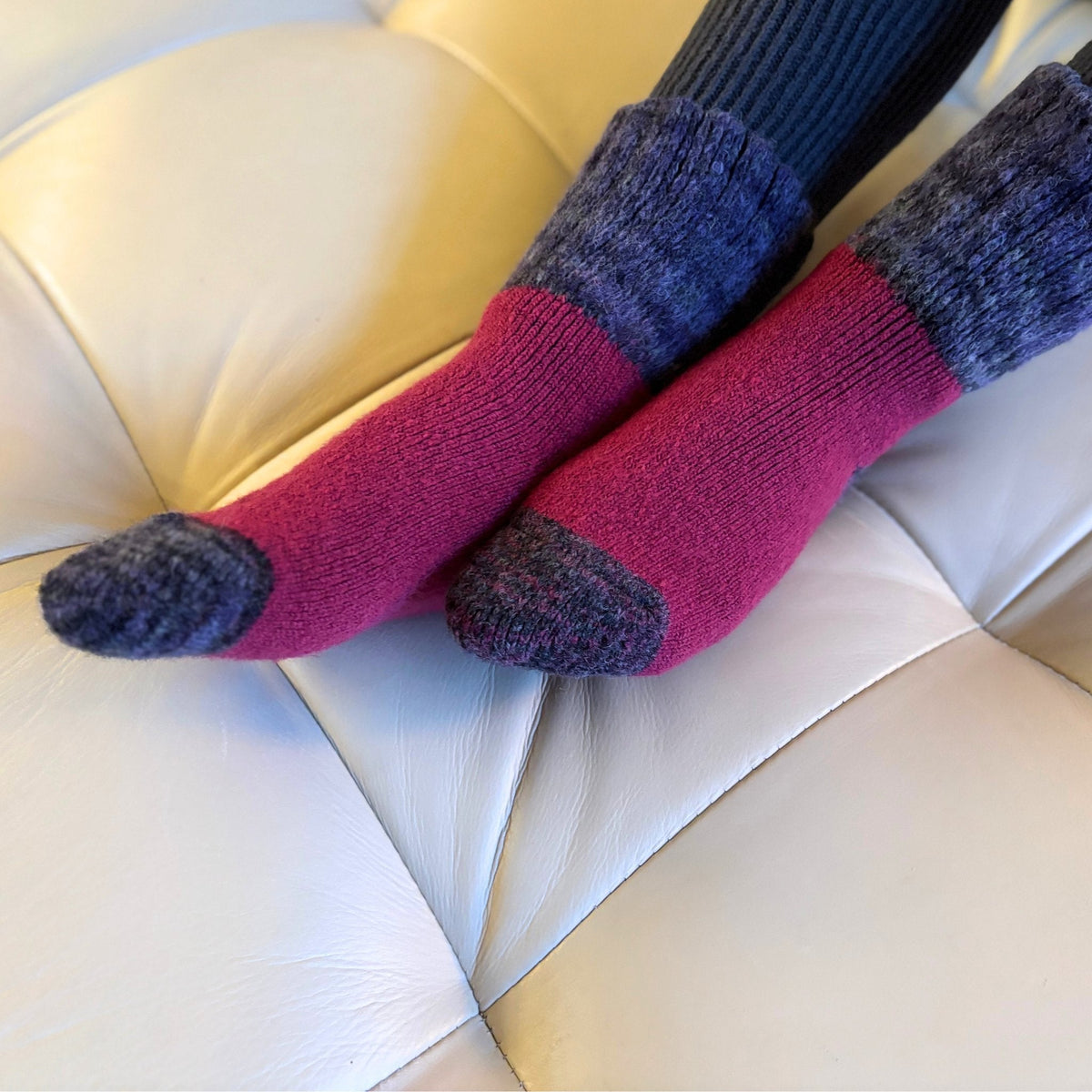 Warm Nordic Slipper Crew Socks made from a merino wool blend with thick ribbed cuffs. The soles feature invisible non-slip grips.
