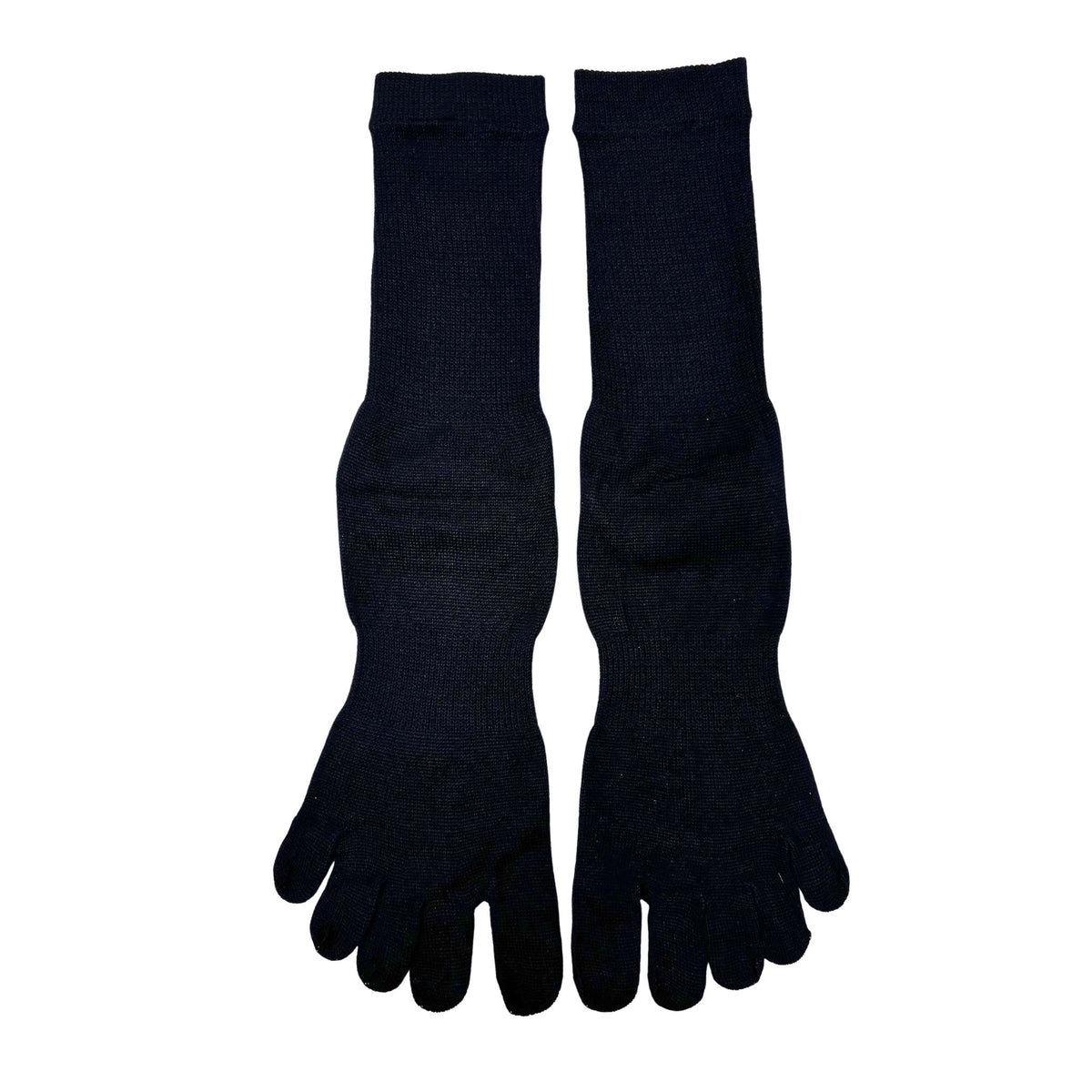 Pair of black fingerless gloves on a white background