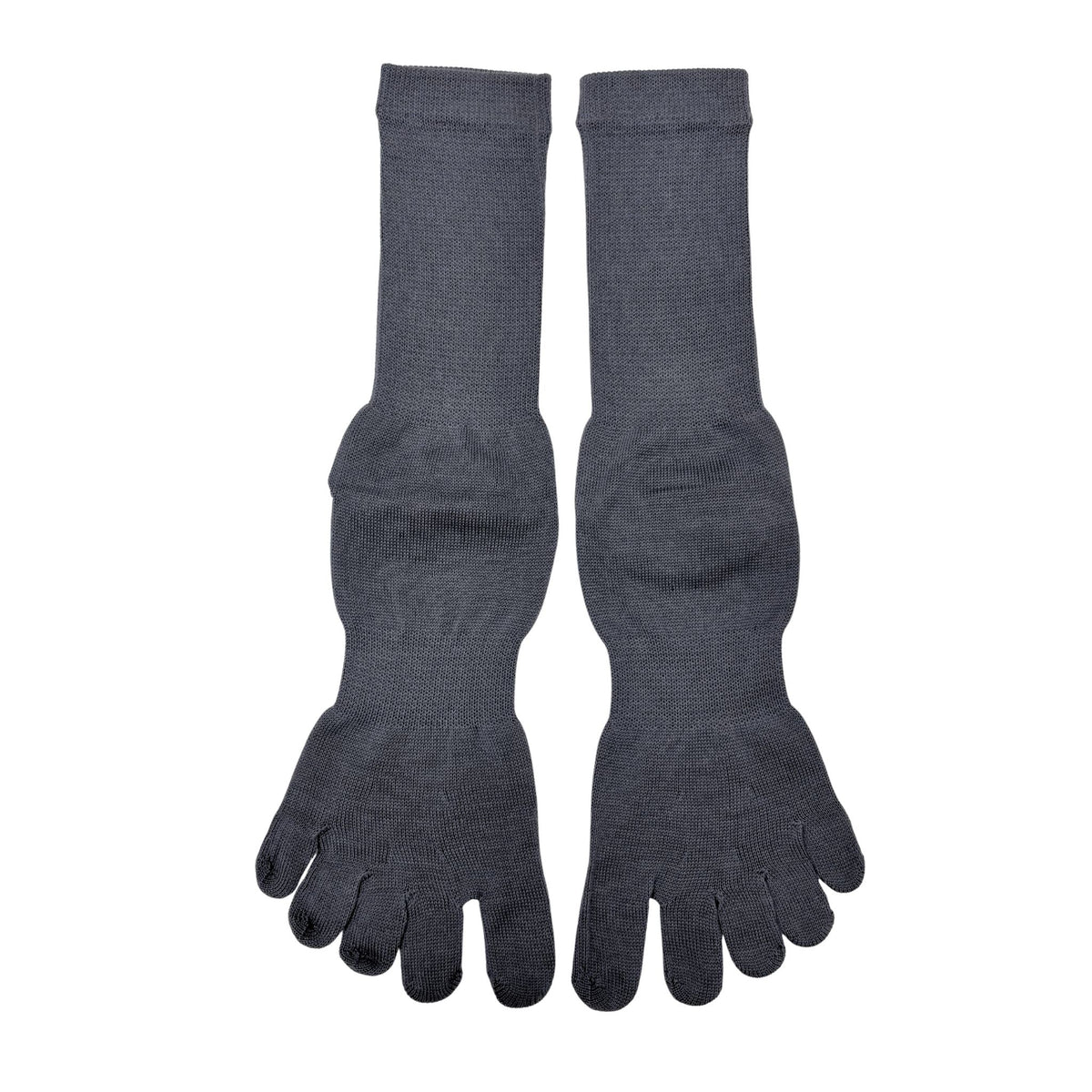 Pair of gray five-finger socks on a white background