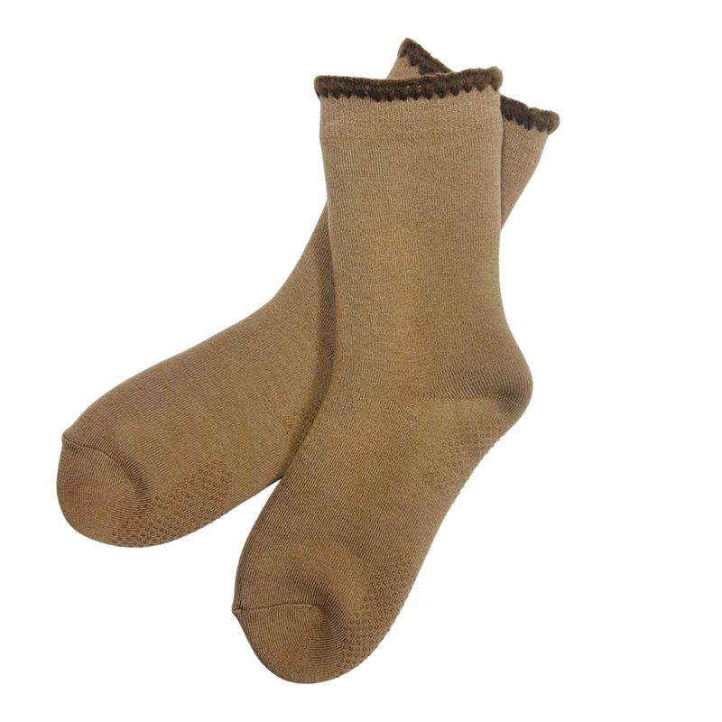 Earth Color Handcrafted Wool Slipper Socks and Crew Socks Set with Grips | LARGE | 2 Colors - CHERRYSTONEstyle