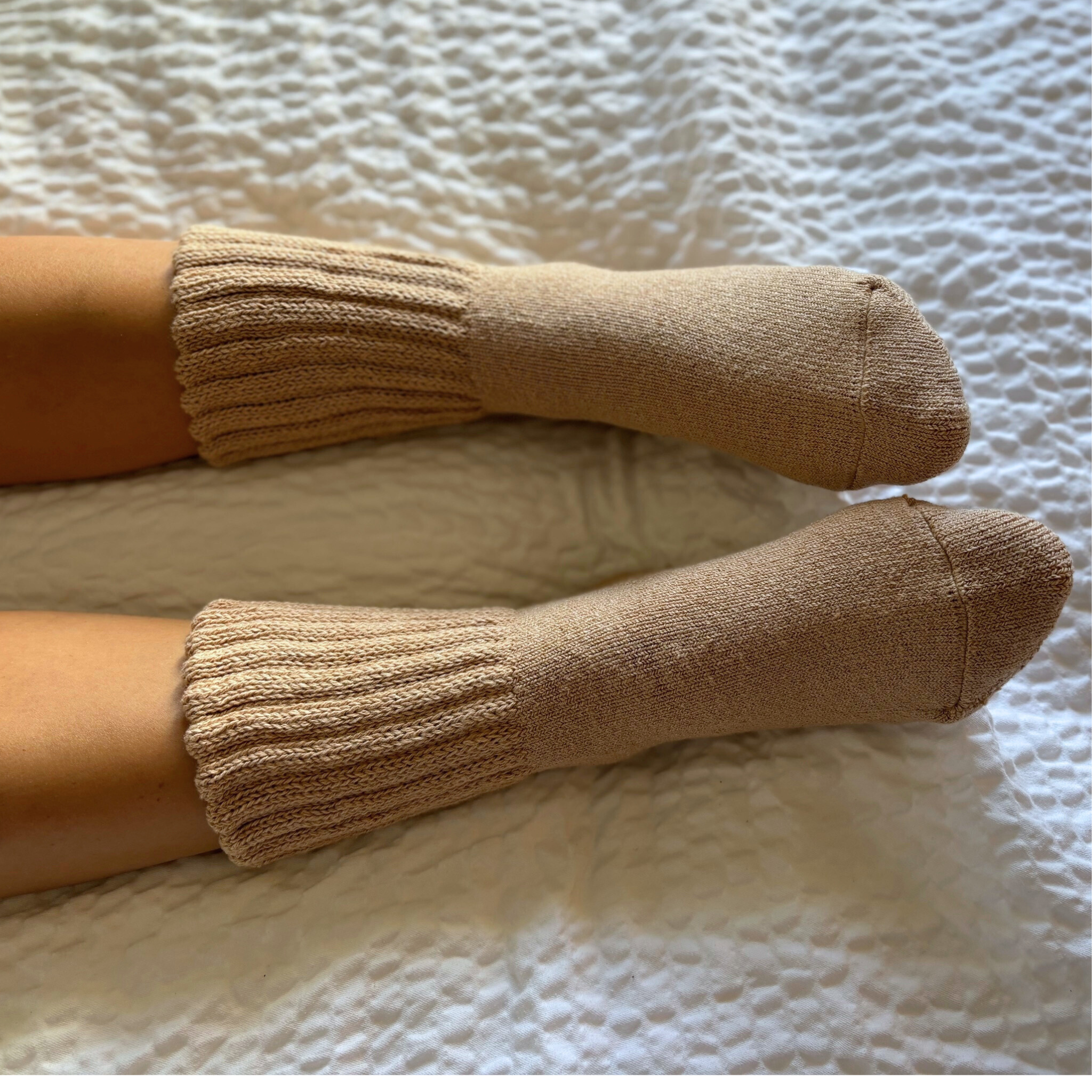 Airy Grace Organic Cotton Ribbed Cuff Crew Socks | Medium or Large - CHERRYSTONEstyle