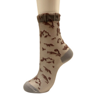 Stylish Sheer Floral Pattern Crew Socks | Medium | Black, Greige or Navy - CHERRYSTONEstyle