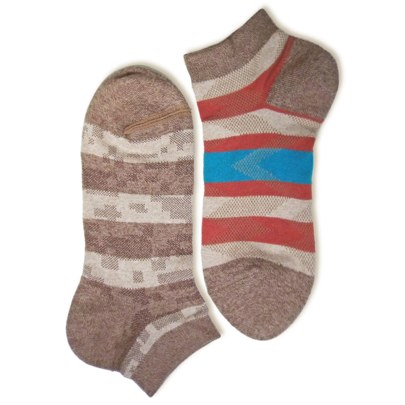 SPECIAL DEAL! 3 PAIRS | 2 in 1 Everyday Reversible Socks  | Ankle Socks | Unisex Size | Striped Pattern Brown - CHERRYSTONEstyle