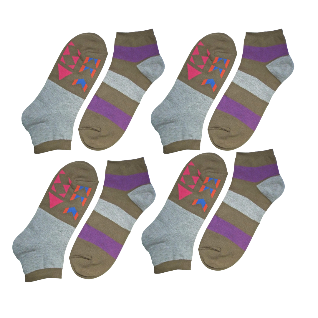 SPECIAL DEAL! 4 PAIRS | 2 in 1 Everyday Reversible Socks  | Ankle Socks | Unisex Size | Geometric Pattern(Brown x4) - CHERRYSTONEstyle