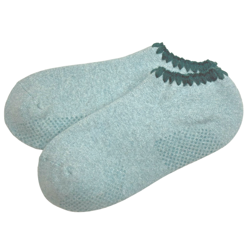 Slipper Socks | Angora and Merino Wool Blend with Grips | *Size LARGE* | Aqua - CHERRYSTONEstyle