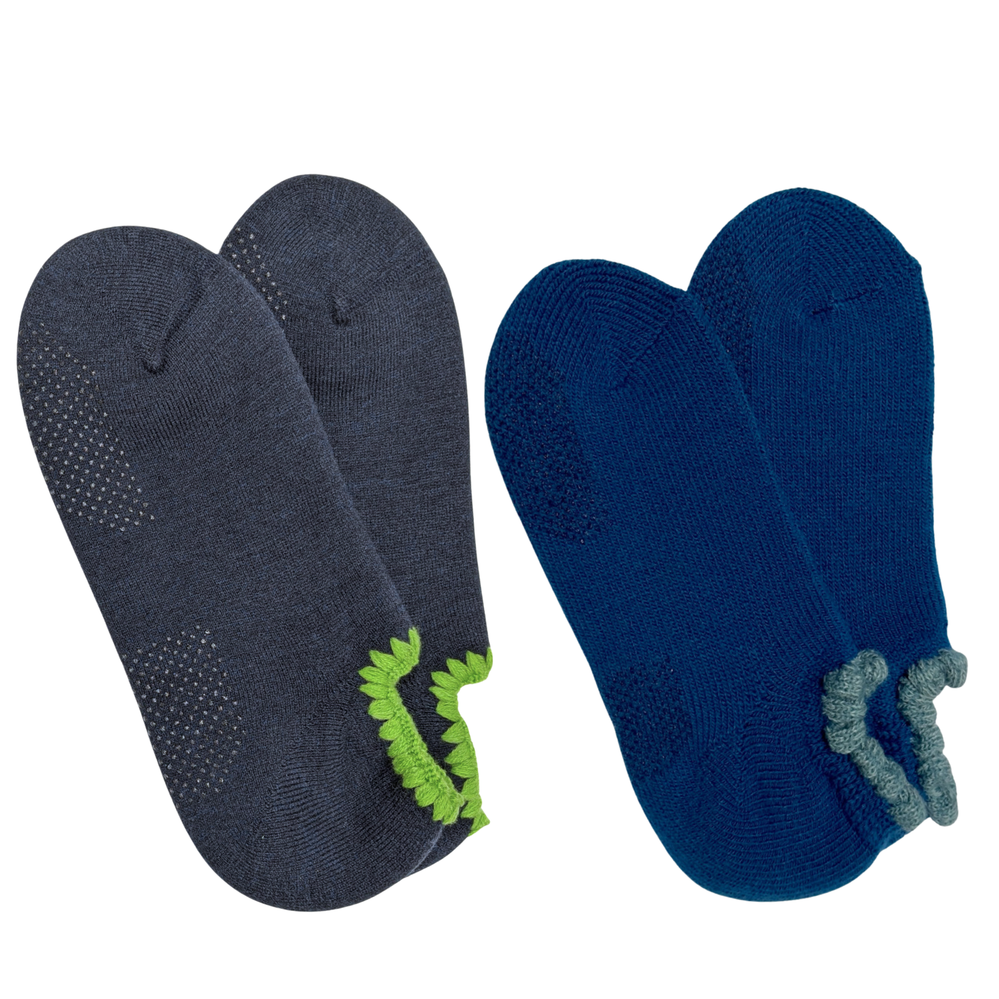 2 PAIRS of Handcrafted Wool Slipper and Thermal Soft-Opening Short Slipper Socks | With Grips | Large. Stylish wool blend slipper socks with plush cushioning and heat-retaining brushed inner pile. Soft outer, secure grips on the soles, and fluffy trim for added comfort. Perfect gift ideas.