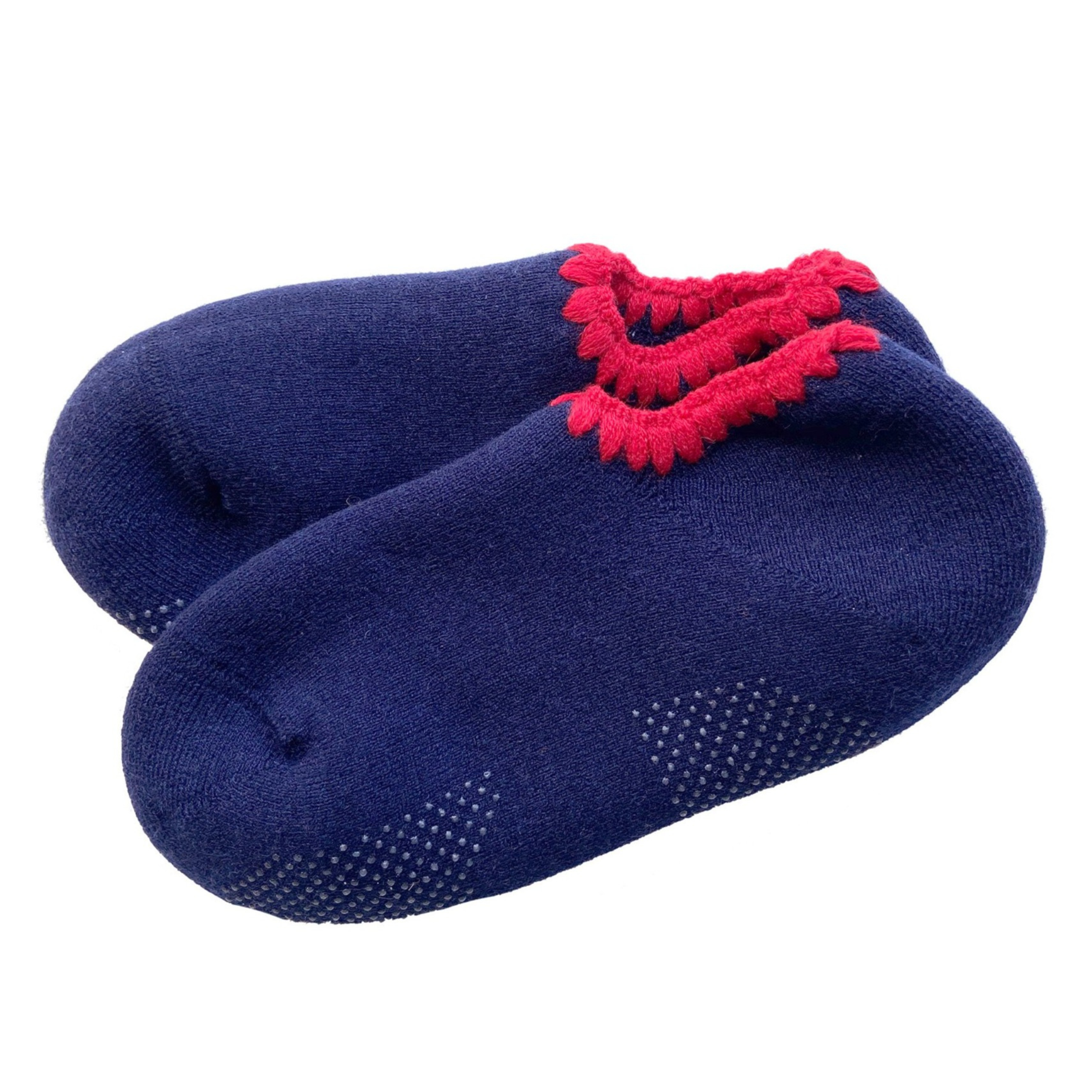 organic merino wool slipper socks with grips - red and navy – Lila New York  LLC