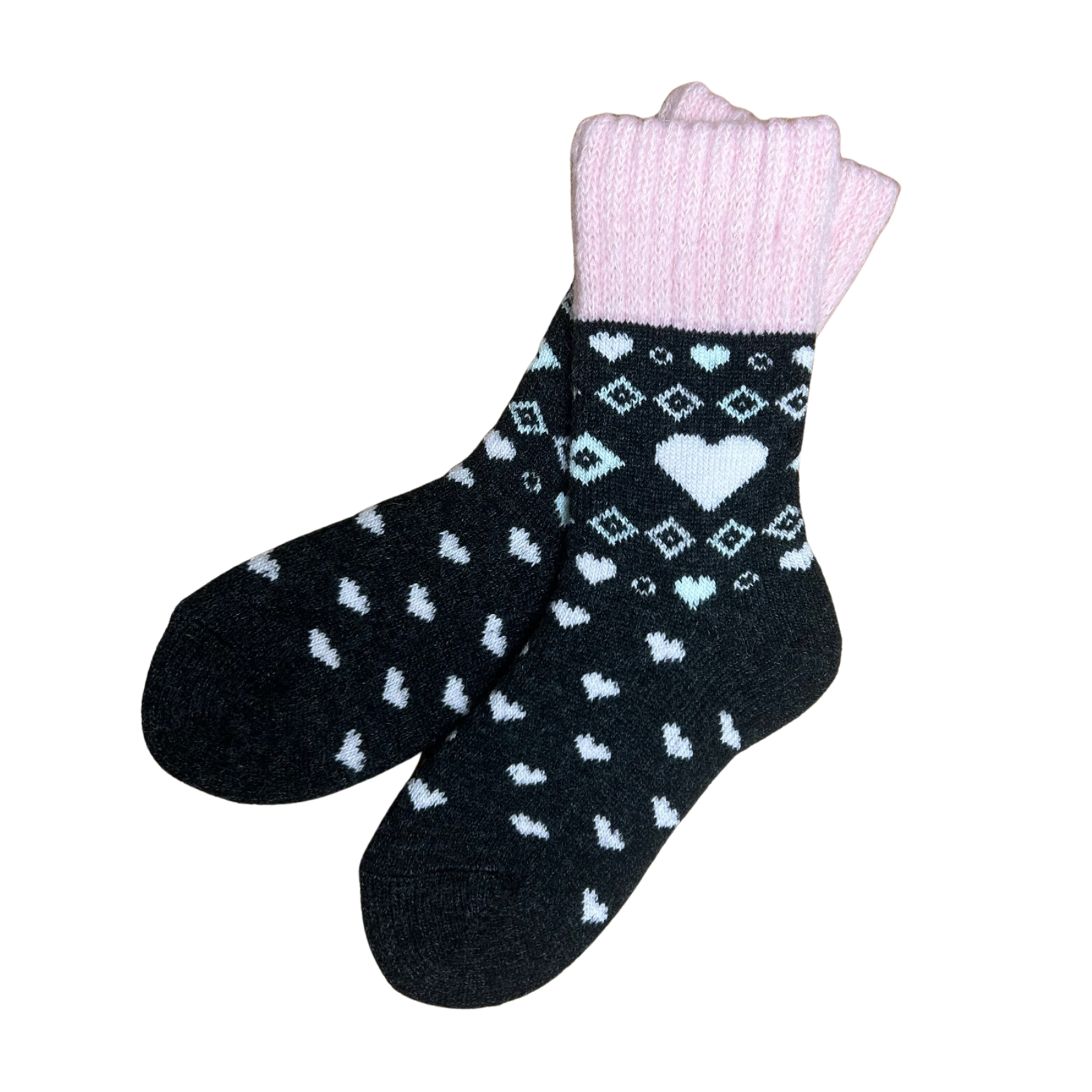 Heart Merino Wool Blend Slipper Socks | No Grip | Large | Charcoal - CHERRYSTONEstyle