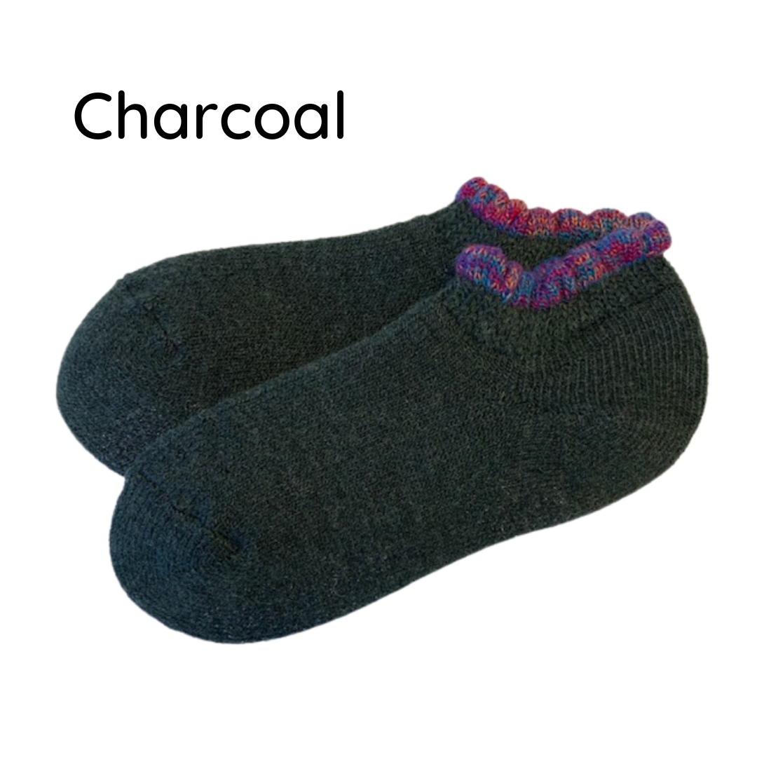 SPECIAL DEAL! 2 PAIRS | Thermal Wool Blend Slipper Socks with Grips | Medium | Picot Trim | 4 Colors - CHERRYSTONEstyle