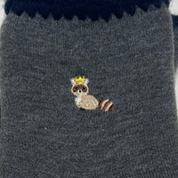 2 Colors Pairs Set | Handcrafted Wool Raccoon Embroidery Crew Socks Set | Medium | 2 Colors set - CHERRYSTONEstyle