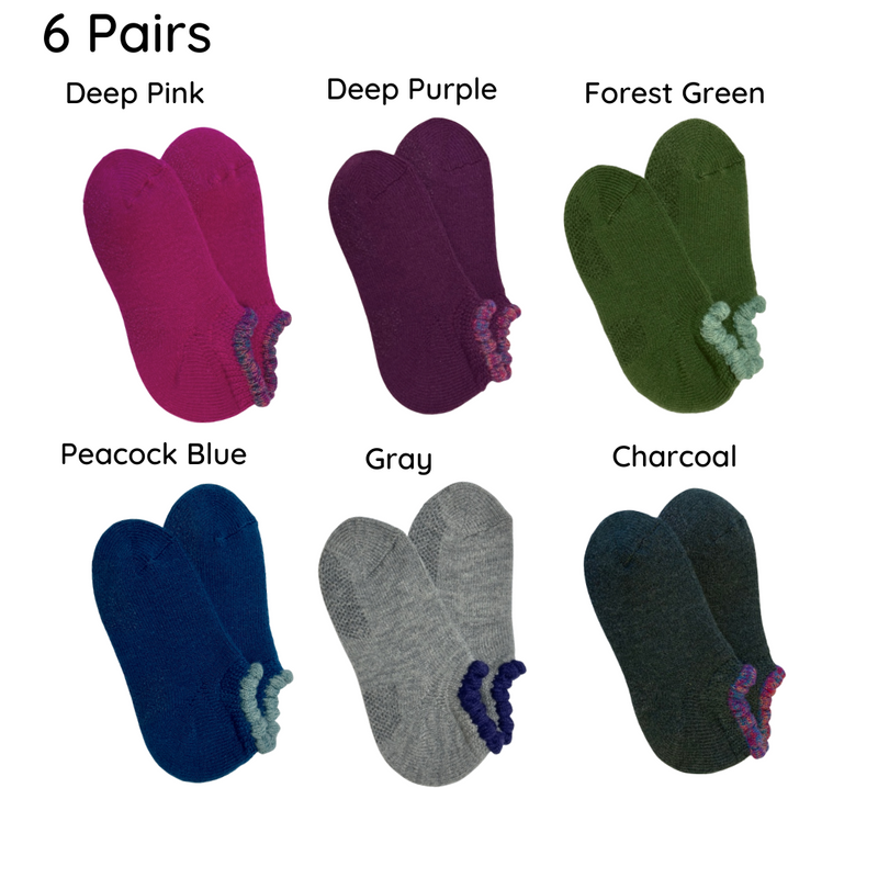 6 PAIRS PACK | Thermal Short Slipper Socks | With Grips | Medium 
Thermal Wool Blend Slipper Socks offer style and warmth. Brushed inner pile provides cushioning and retains heat, while the wool blend adds softness. Secure grips on soles prevent slipping, and a loose cuff with shell-shaped trim adds comfort.
-CHERRYSTONEstyle