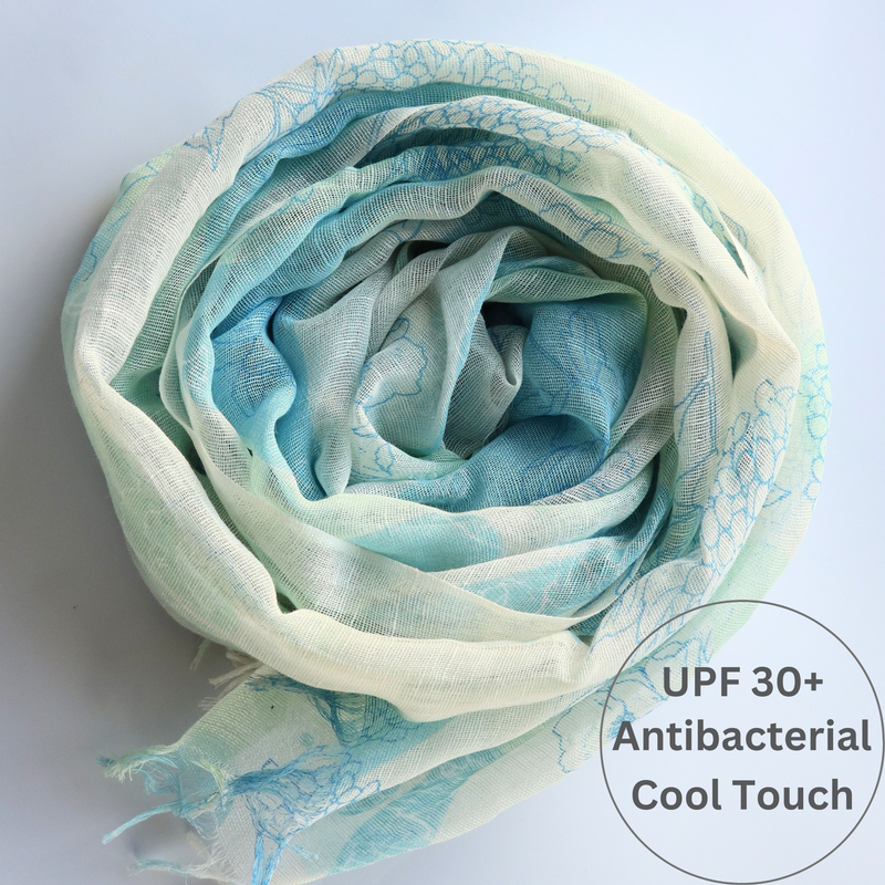 UPF 30+ Handwoven Cooling Fabric Linen Scarf on Loom | Hydrangea