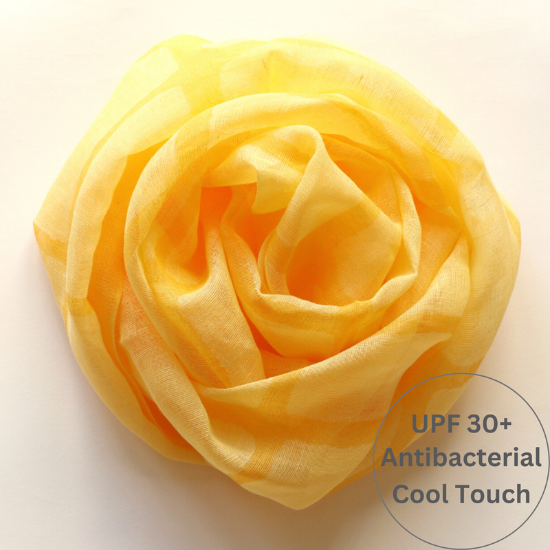 UPF 30+ Handwoven Cooling Fabric Linen Scarf on Loom | Square Yellow - CHERRYSTONEstyle