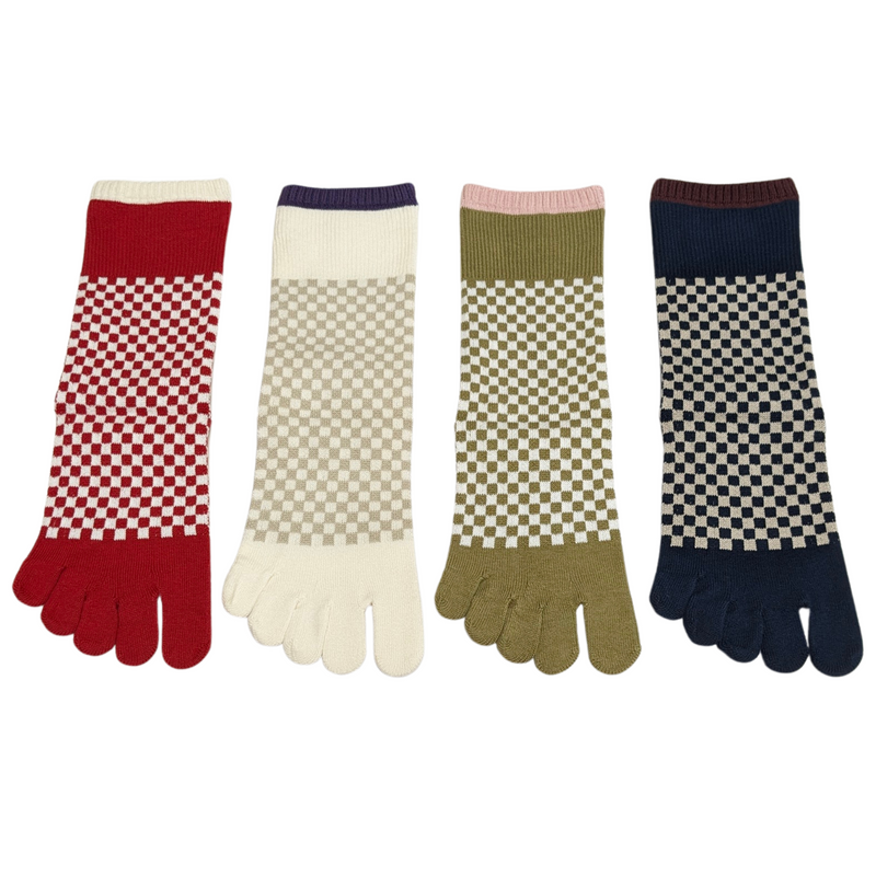 Cotton Blend 3D 5-Toe Socks Japanese Checkered Pattern Medium - CHERRYSTONEstyle