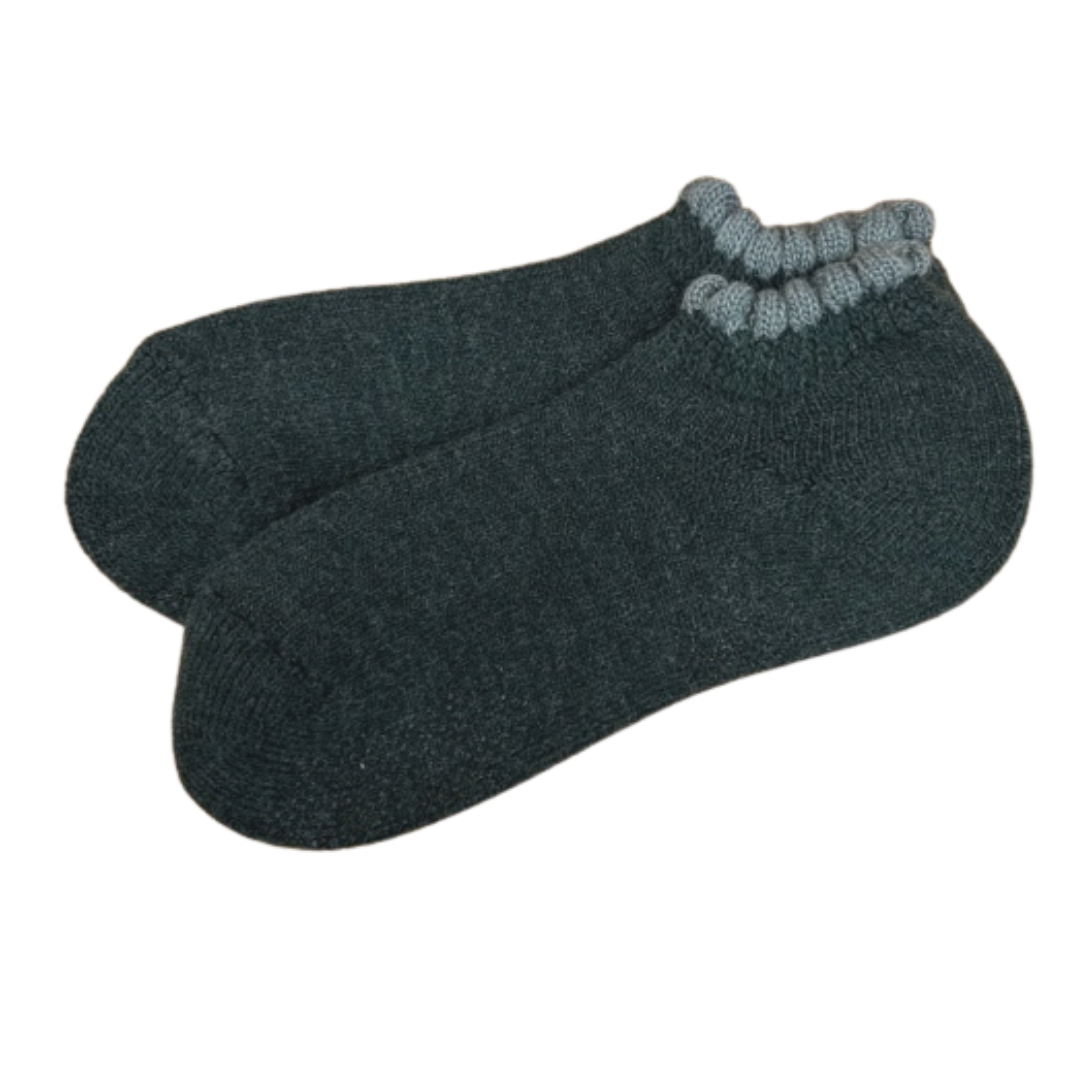 Picot Trim Thermal Wool Blend Slipper Socks with Grips | Size Large | 4 Colors - CHERRYSTONEstyle