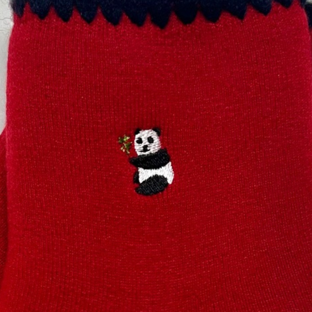 Handcrafted Panda Embroidery Wool Crew Socks | Medium | 2 colors - CHERRYSTONEstyle