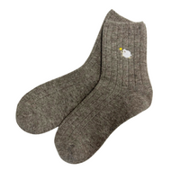 Wool Animal Ribbed Crew Socks | Size Medium | Cream, Tan, or Greige with Lamb - CHERRYSTONEstyle