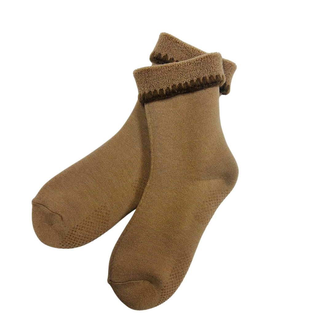 Earth Color Handcrafted Wool Slipper Socks and Crew Socks Set with Grips | LARGE | 2 Colors - CHERRYSTONEstyle