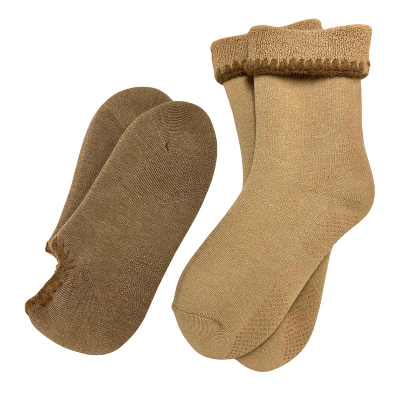 Earth Color Handcrafted Wool Slipper Socks and Crew Socks Set with Grips | LARGE | 2 Colors - CHERRYSTONEstyle
