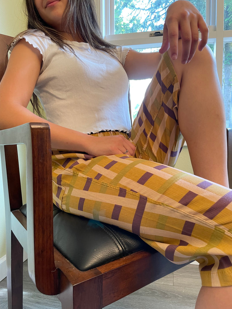 Cool, Stretchy, Comfy Steteco Lounge Pants | Unisex | Plaid | Mustard - CHERRYSTONEstyle