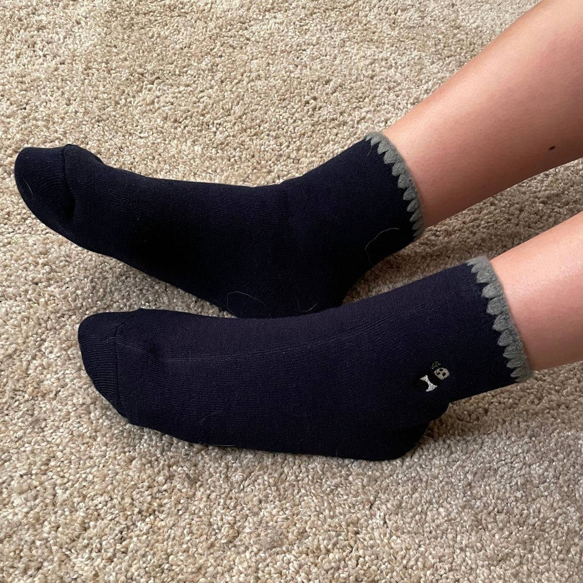 SPECIAL DEAL! 2 PAIRS | Handcrafted Panda Embroidery Wool Crew Socks | Medium | 2 colors set - CHERRYSTONEstyle