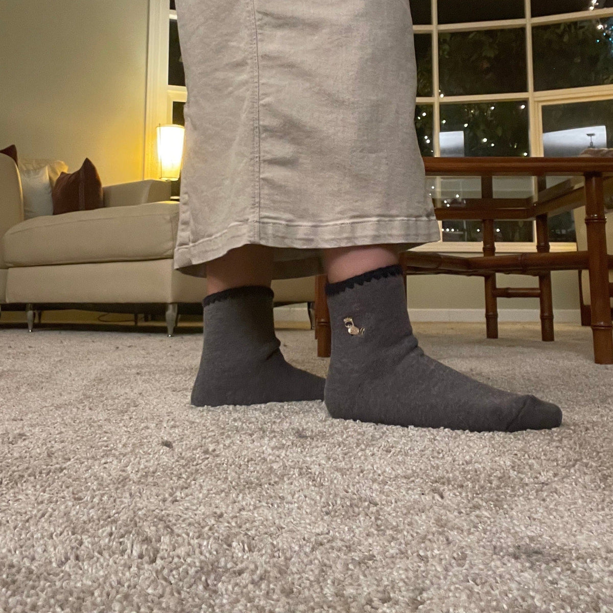 SPECIAL DEAL! 2 PAIRS |  Wool Raccoon Embroidery Crew Socks | Medium | 2 colors set - CHERRYSTONEstyle
