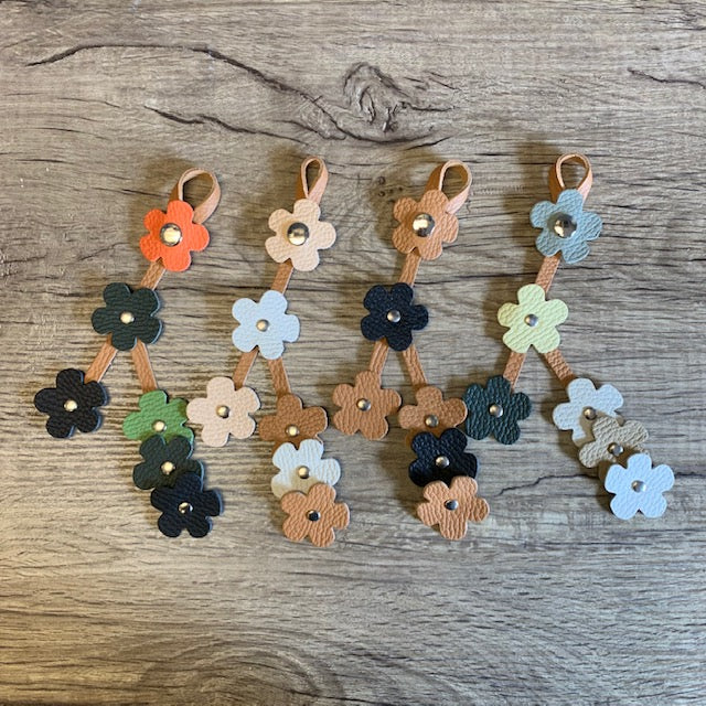 lindsaystreemdesigns Leather Purse Charms - Colorful Flowers Green Brown and Black