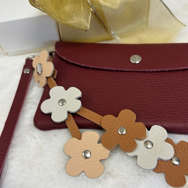 Leather Flower Bag Charm - Large Flower with Loop - Gold and Bronze Brown