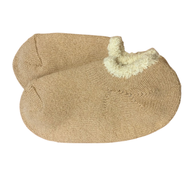 Slipper Socks | Organic Cotton | Latte with Fuzzy Trim - CHERRYSTONEstyle