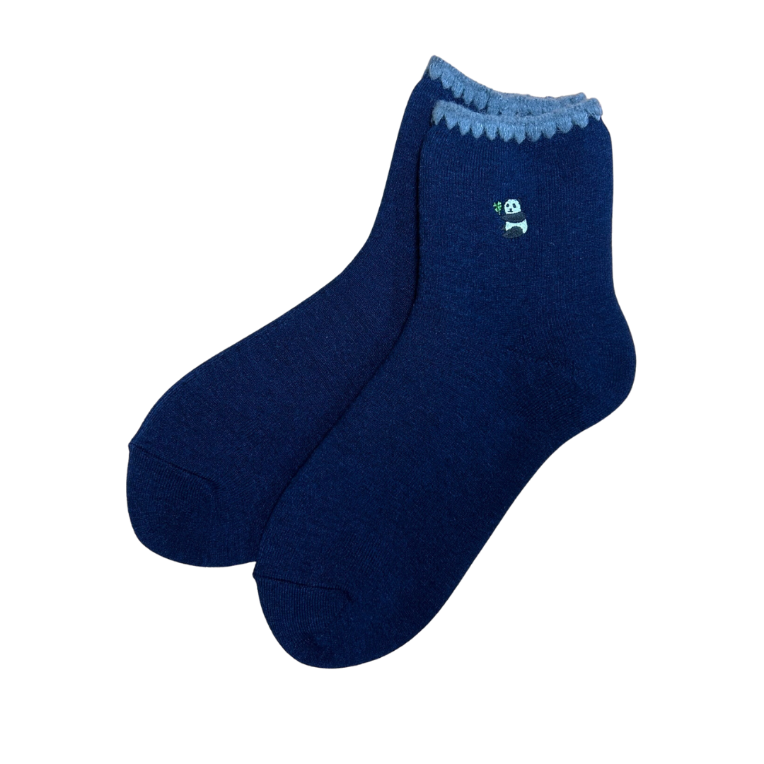 Wool Animal Embroidery Crew Socks  | Panda | Medium | 2 colors - CHERRYSTONEstyle