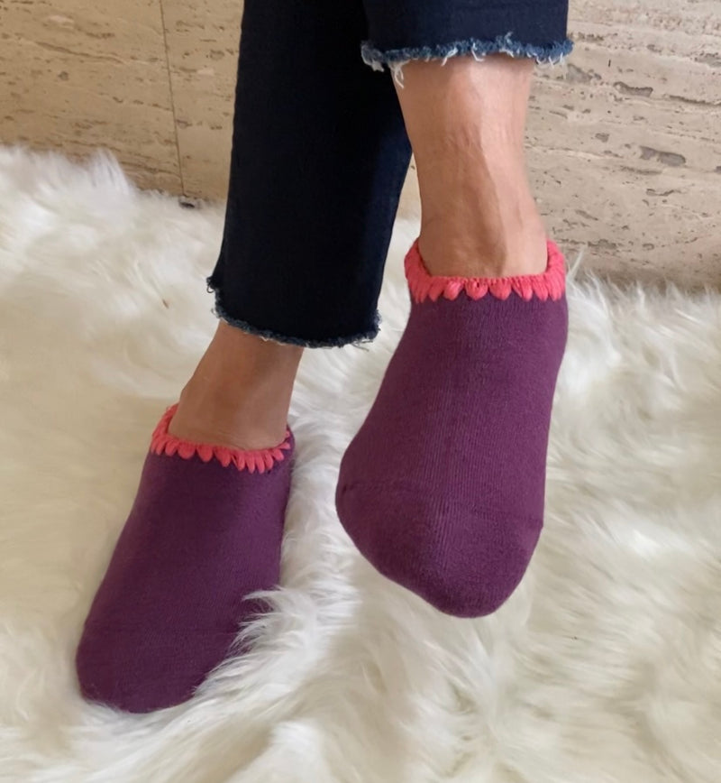 Knitted Slipper Socks with Grippers, Women, Maroon