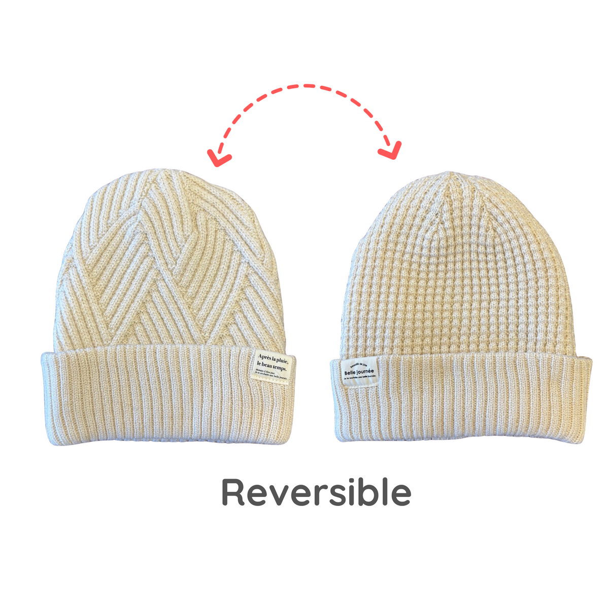 Recycled Fiber Design Knit 2-Way Reversible Beanie | Unisex | 7 Colors - CHERRYSTONEstyle