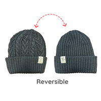 Recycled Fiber Ribbed Cable Knit 2-Way Reversible Beanie | Unisex | 4 Colors - CHERRYSTONEstyle
