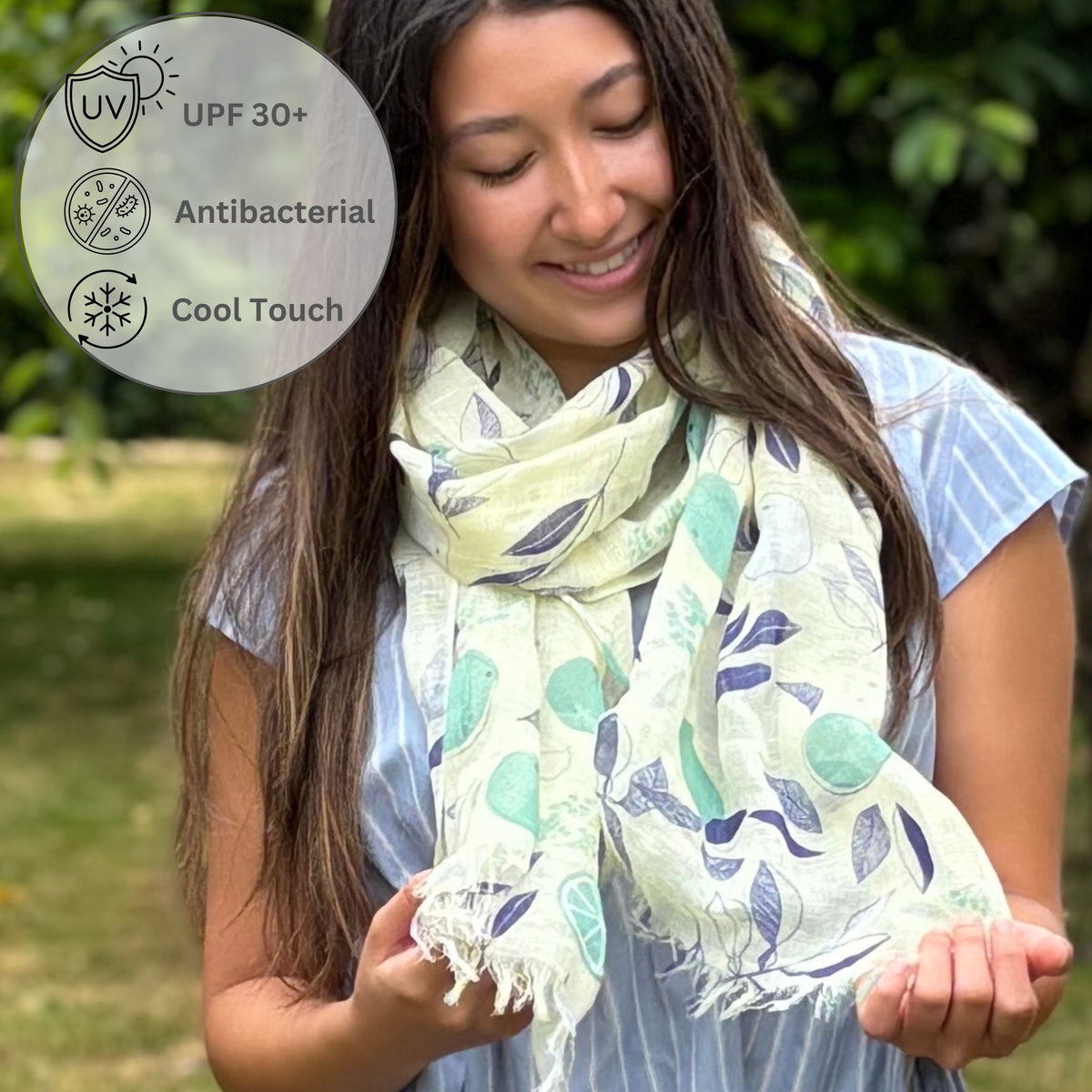 UPF 30+ Handwoven Cooling Fabric Linen Scarf on Loom | Yuzu - CHERRYSTONE