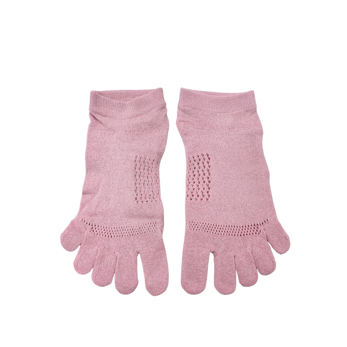 Pair of pink toe socks on a white background