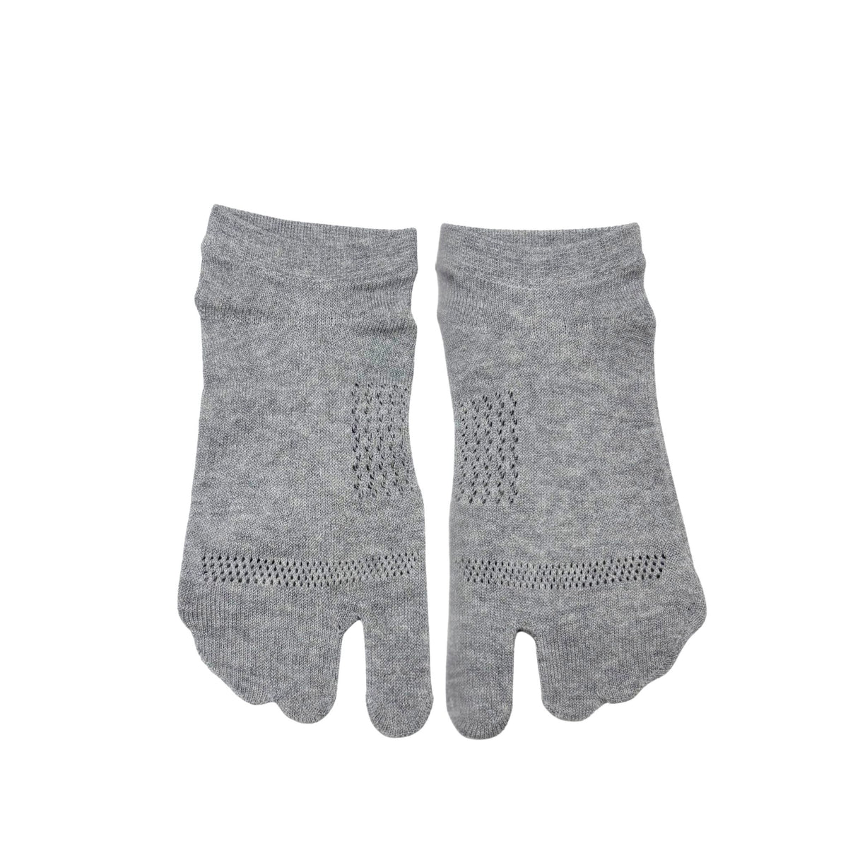 Pair of gray toe-separated socks on a white background