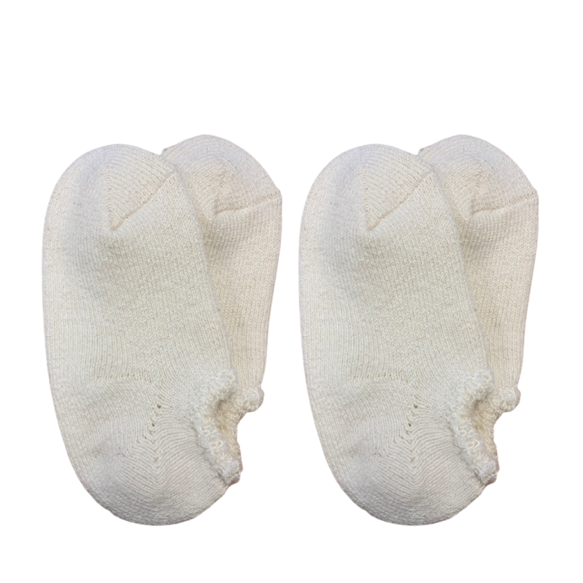 Airy Grace Organic Cotton Slipper Socks with Fuzzy Trim. Moisture-absorbing and heat-retaining properties. Undyed in a natural color, featuring a cozy, double-knit ribbed 