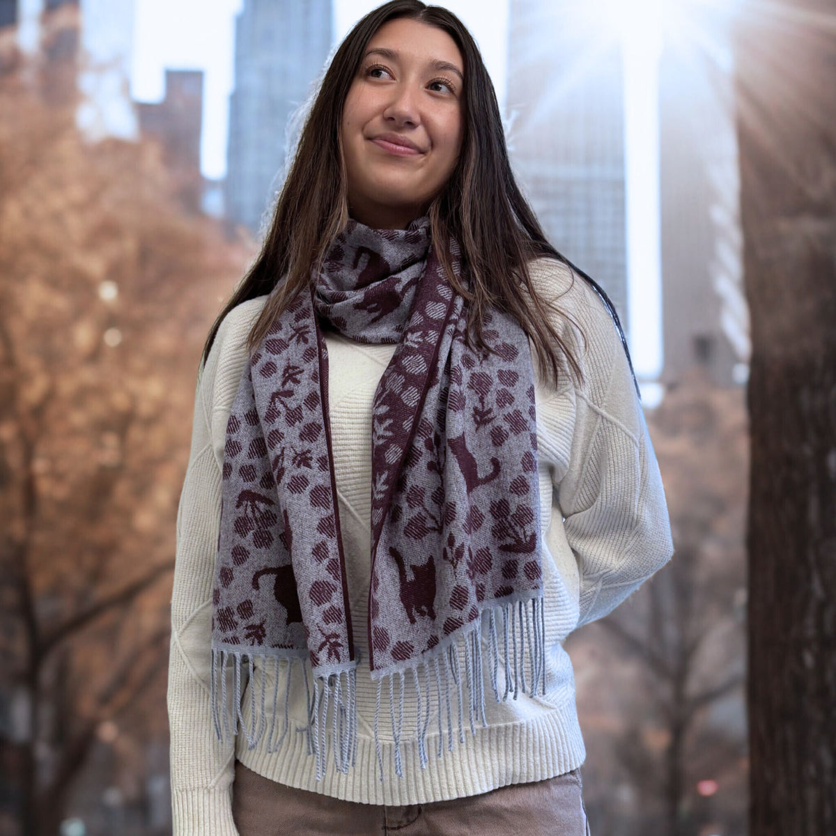 Cat & Flower Design Lightweight Winter Scarf