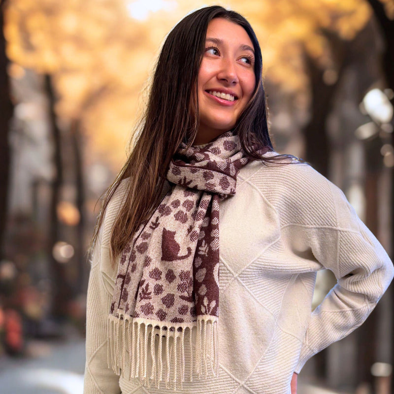Cat & Flower Design Lightweight Winter Scarf