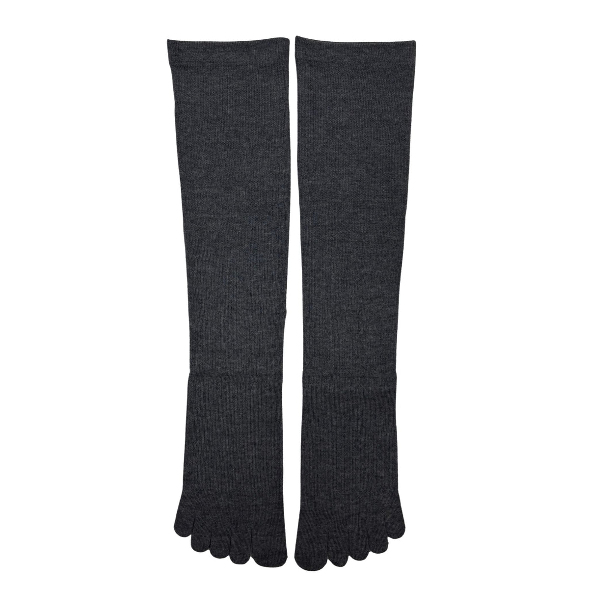 Pair of black toe socks on a white background