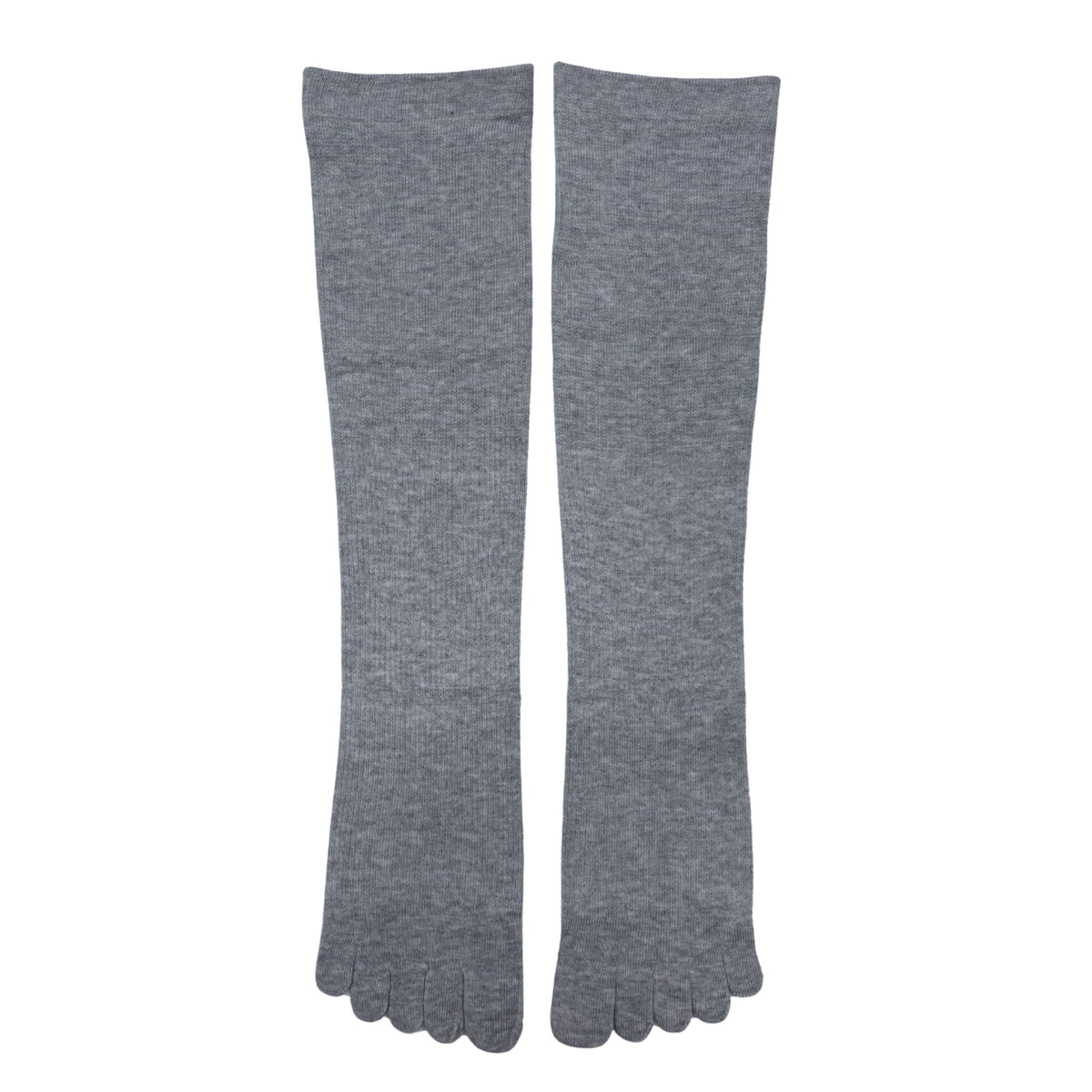 Pair of gray five-finger socks on a white background