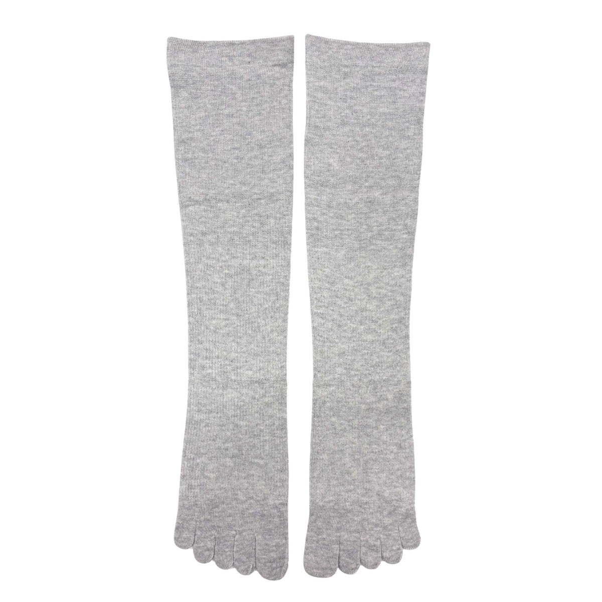 Pair of gray five-finger socks on a white background