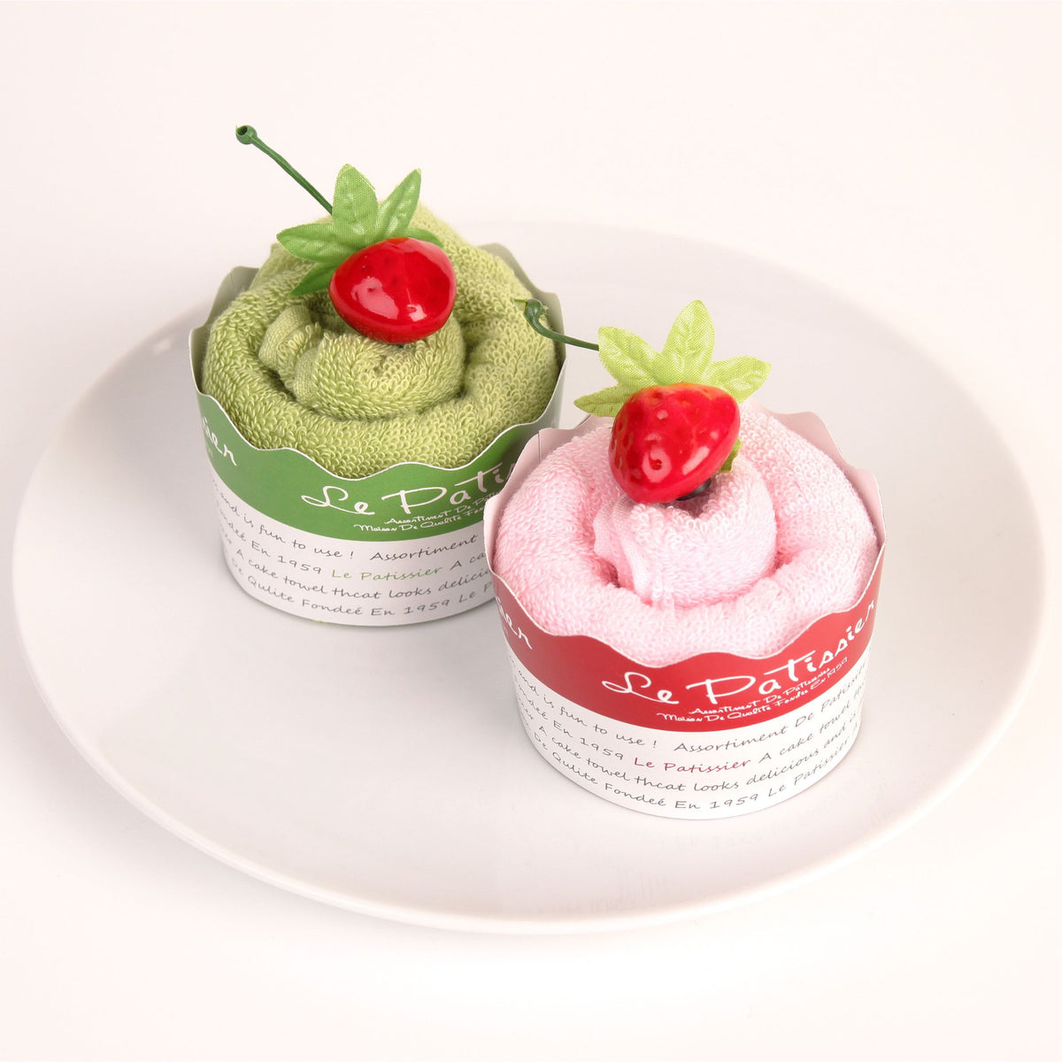 100% Cotton Cupcake Hand Towel with a Strawberry Magnet.