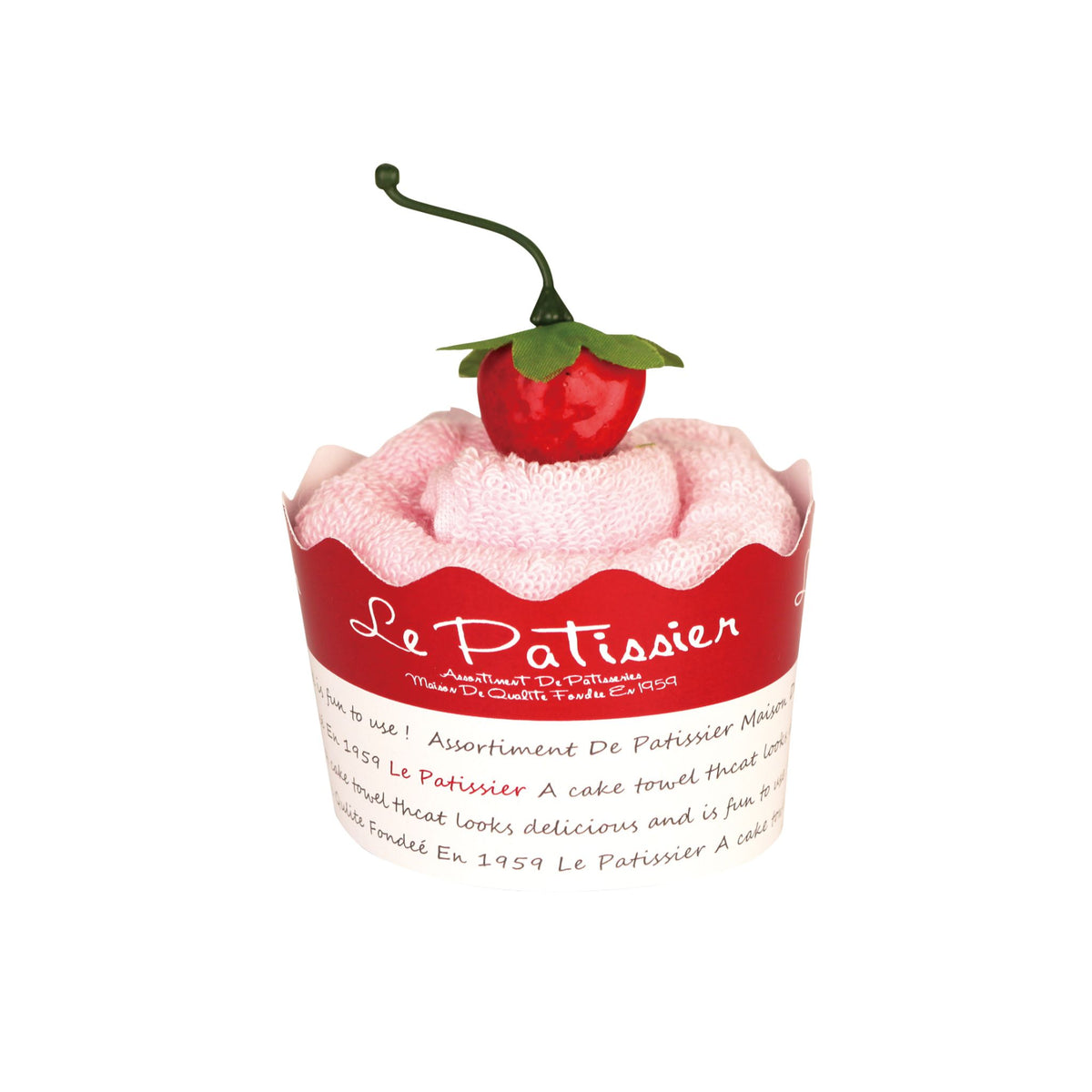 100% Cotton Cupcake Hand Towel with a Strawberry Magnet.