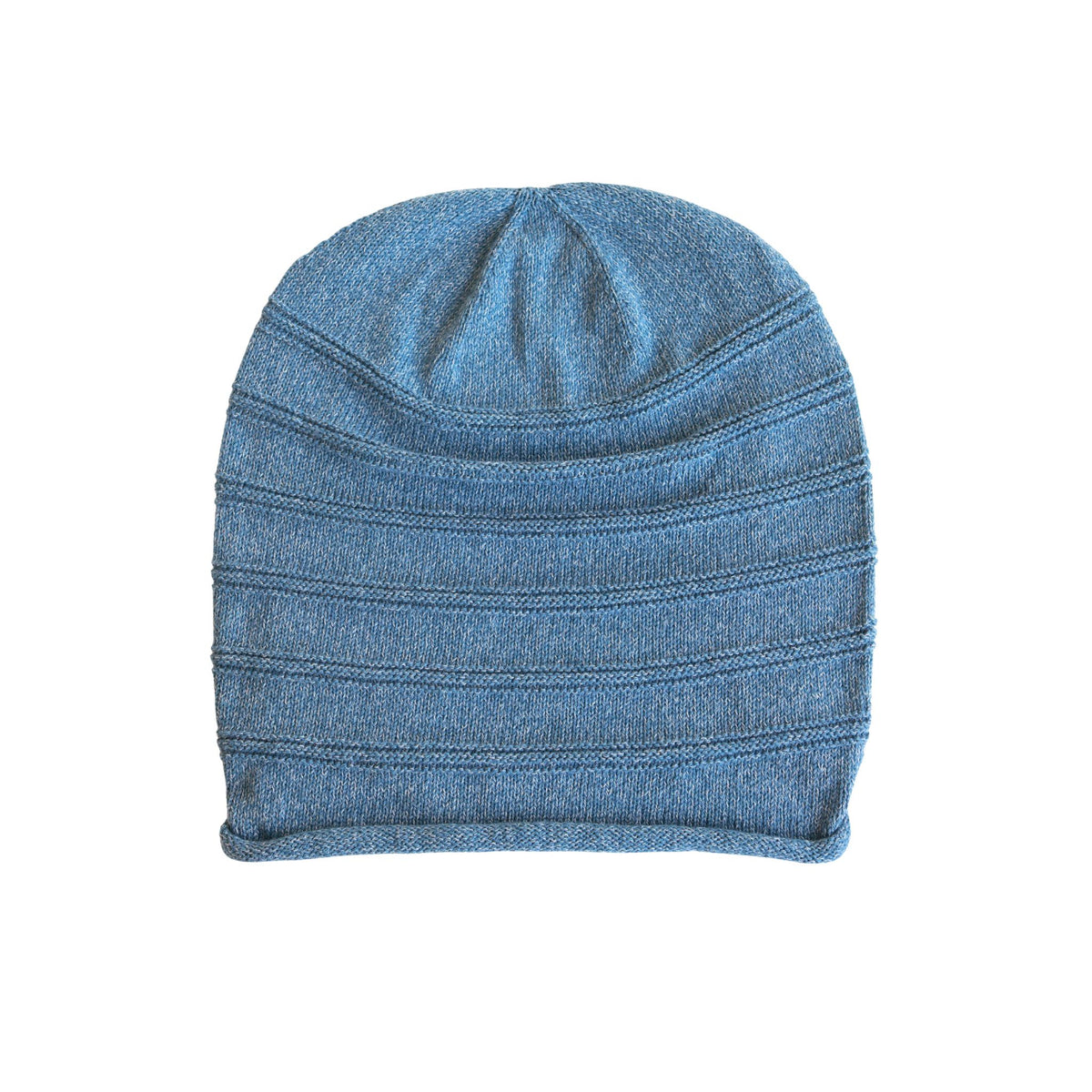 Blue beanie hat on a white background