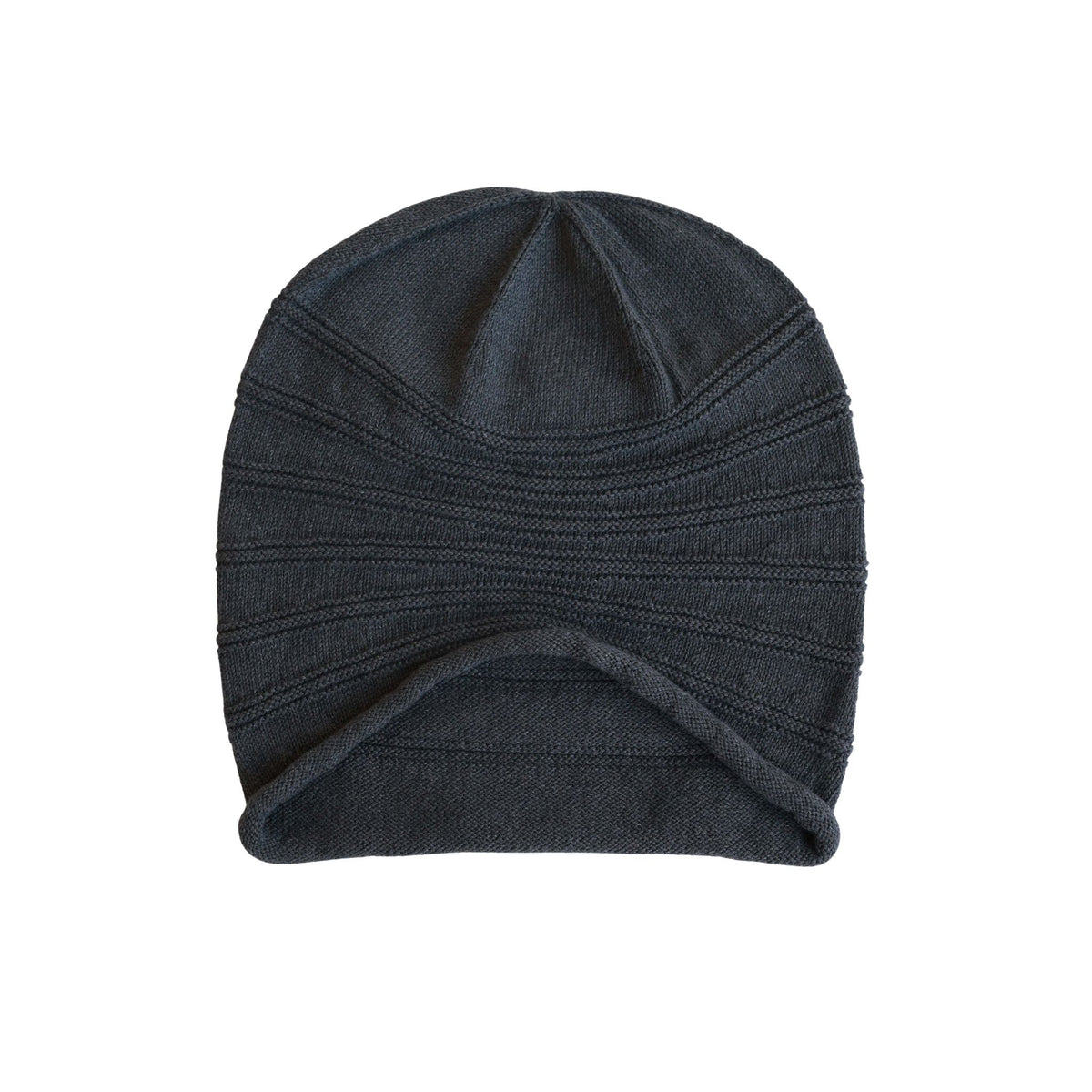 Dark gray knit beanie on a white background