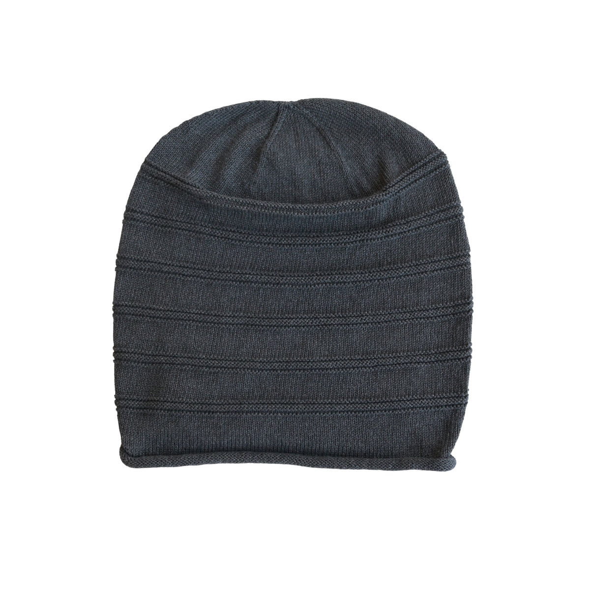 Dark gray knit beanie on a white background