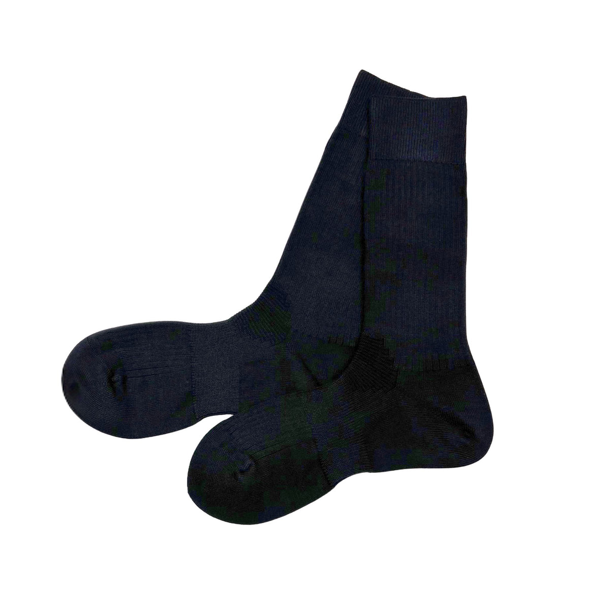 A pair of black crew socks shown against a plain white background.