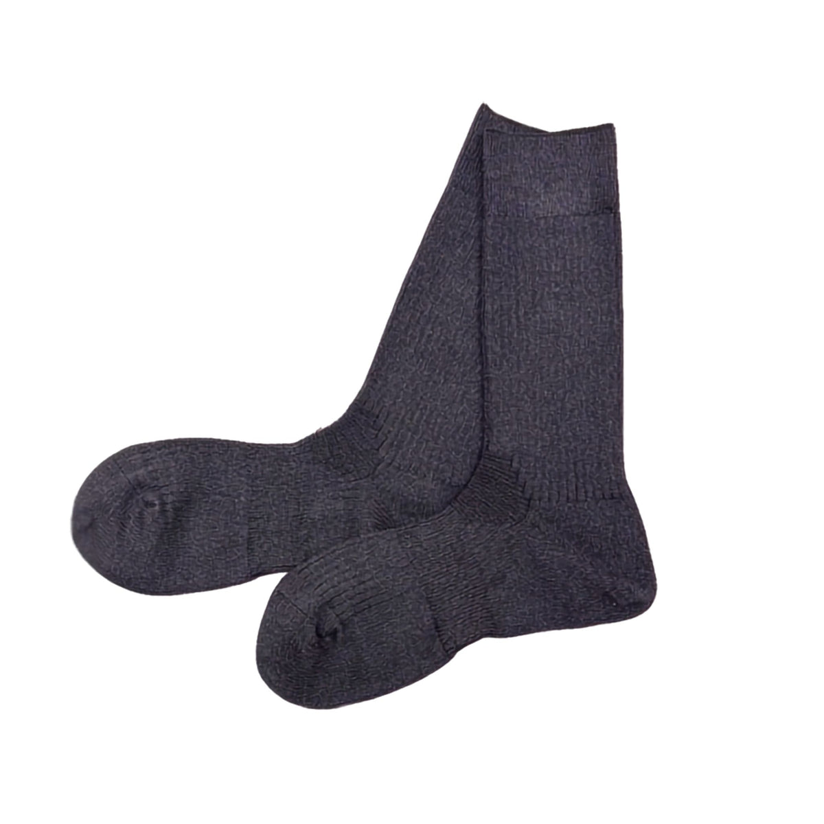 A pair of dark charcoal crew socks shown against a plain white background.