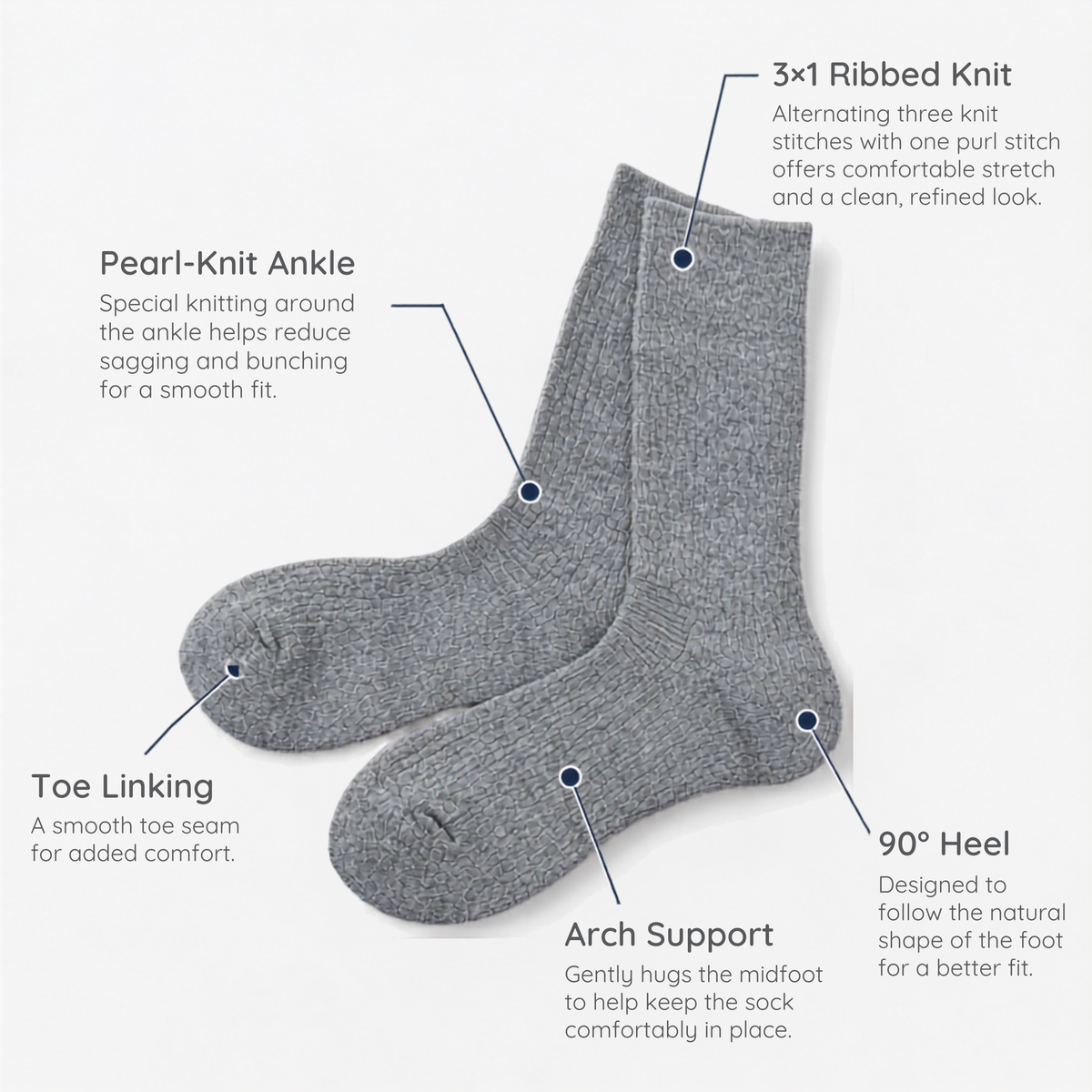 A pair of gray crew socks shown against a plain white background.
